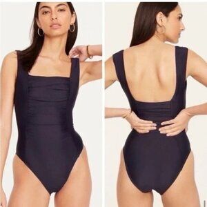 J. Crew Ruched Squareneck One Piece Swimsuit in Black Size 16 NWT